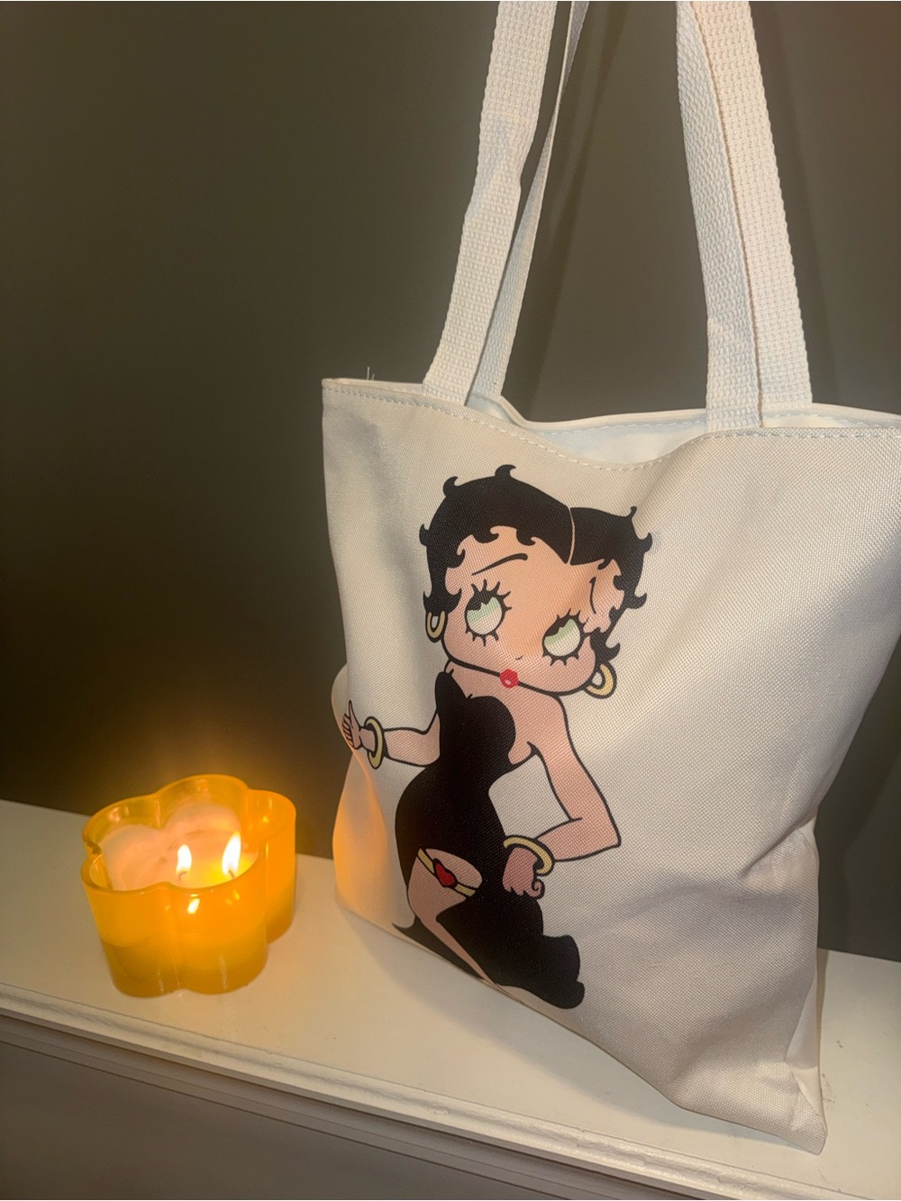 White Betty Boop Canvas Tote Bag with Graphic
